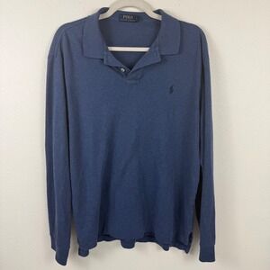 Polo Ralph Lauren Mens XL Long Sleeve Polo Shirt Heather Blue Cotton Jersey Logo